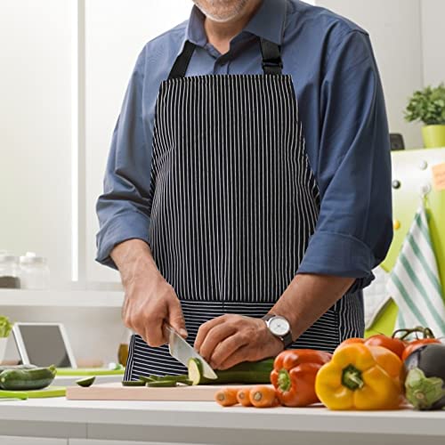 NLUS 2 Pack Kitchen Cooking Aprons, Adjustable Bib Soft Chef Apron with 2 Pockets for Men Women (Brown/Dark Black Strips) - color: Brown/Dark Black