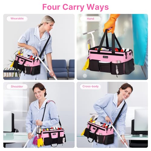 JKAOO Large Wearable Cleaning Caddy Bag with Handles, Pink - color: Pink