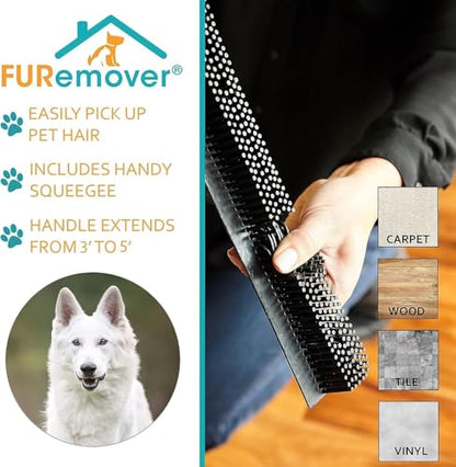 FURemover Pet Hair Removal Rubber Broom, 58" Telescopic Handle with Cloth - color: Furemover Original Broom With Cloth
