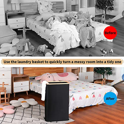 IEGrow Laundry Hamper with Lid,65L Laundry Basket with Mesh Bags,Black - color: Black, size: 65L