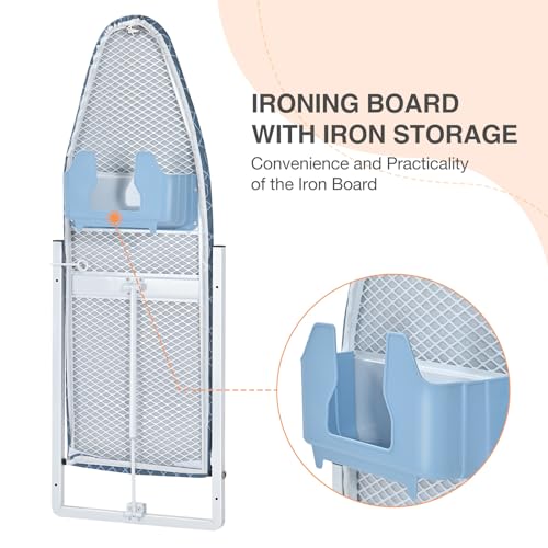 KINGBOARD Wall Mounted Ironing Board with Iron Storage, Foldable Iron Board - color: Blue