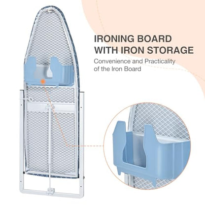 KINGBOARD Wall Mounted Ironing Board with Iron Storage, Foldable Iron Board - color: Blue