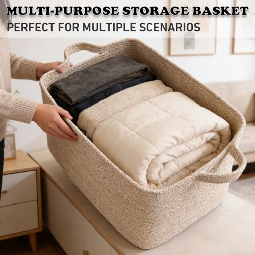 65L Large Laundry Basket with Handles,Woven Blanket Basket,Brown - color: Brown, size: 65L