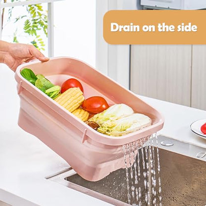 Collapsible Dish Pans, 2Gal (7.5L) Capacity, Plastic Dish Tub Dishpan for Kitchen Sink with Drainage Hole, Foldable Small Wash Basin for Kitchen, Camping, Travel (Pink) - color: Pink