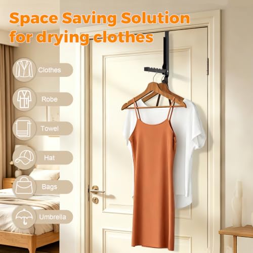 Over The Door Clothes Drying Rack for Clothing Hanger,Foldable Over The Door Storage Hooks,Space Saving Drying Rack Clothes for Dorm Laundry Room Bathroom Closets - color: Black-2(m2)