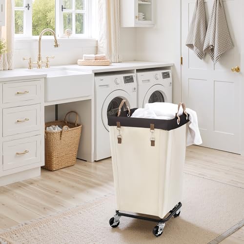 StorageWorks 110L Laundry Basket with Wheels, Rolling Hampers for Clothing - color: Beige, size: 110L