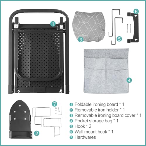 Seiritex Over the Door Ironing Board 14x42 inches with Iron Holder and Pocket Storage Bag, Hanging Iron Board for Home Laundry Room, Black - size: 14x42 inches