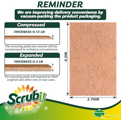 SCRUBIT 100 Pack Natural Scouring Pads - Heavy Duty Scrubbing Pads for Dishes - Non-Scratch - Reusable - Natural, Eco-Friendly, Biodegradable Sisal Brown Sponges for Dishes, Compostable - color: Natural Brown
