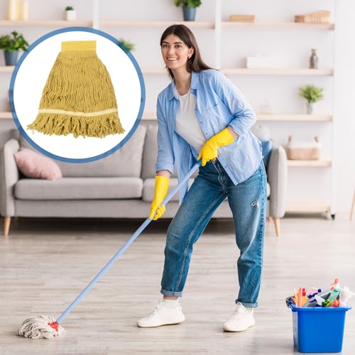 uxcell 6Pcs Commercial Mop Head Replacement, Cotton String Mop Head, Wet Cleaning Mop Head Refills for Home, Industrial Commercial Use, Yellow - color: Yellow