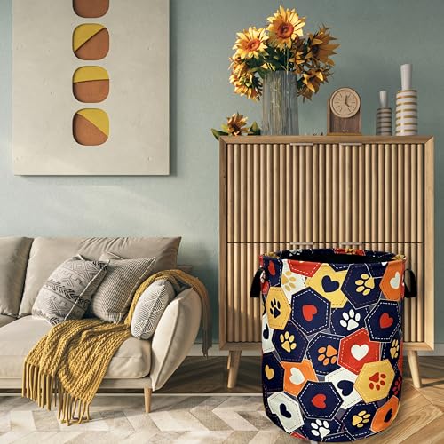 Colorful Dog Paws Hearts Laundry Basket Foldable Hamper 18.9"x16.5" - color: Colorful Dog Paws and Love Hearts