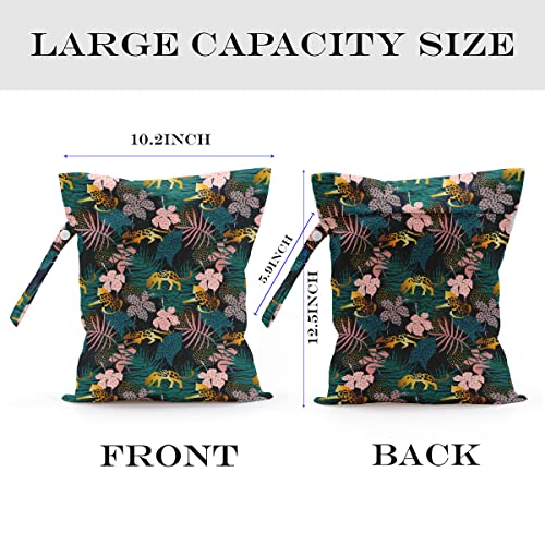 Wet Dry Bag, Wet Bag for Swimsuit, Travel, Beach, Pool, Diapers, Dirty Gym Clothes, Makeup Bag, Camping Accessories, Waterproof Reusable Jungle Tropical Leaves Cheetah Print - color: pink and green