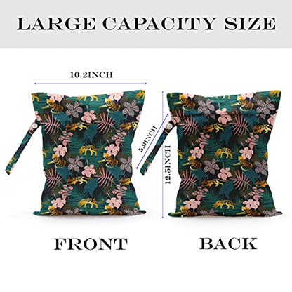 Wet Dry Bag, Wet Bag for Swimsuit, Travel, Beach, Pool, Diapers, Dirty Gym Clothes, Makeup Bag, Camping Accessories, Waterproof Reusable Jungle Tropical Leaves Cheetah Print - color: pink and green