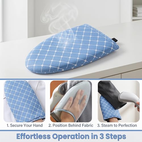 Ironing Board,Garment Steamer Ironing Gloves, Portable Clothing Steam Engine Gloves, Travel Handheld Ironing Board Accessories with Finger Loop for Steaming Clothes,Blue