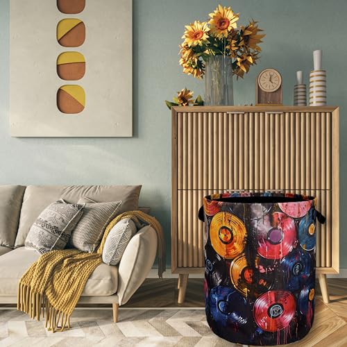 Colorful Music Laundry Basket Foldable Oxford Cloth Hamper 18.9"x16.5" - color: Colorful Music Graffiti Style Painting