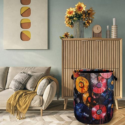 Colorful Music Laundry Basket Foldable Oxford Cloth Hamper 18.9"x16.5" - color: Colorful Music Graffiti Style Painting