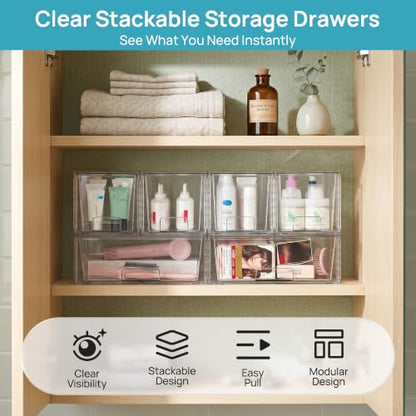 Vtopmart Clear Stackable Storage Drawers, 3 Pack Wide Organizer Set - style: 1 Wide+2 Medium