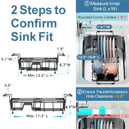 iSPECLE Small Sink Dish Drying Rack - 9.1" W Expandable for RV Apartment - color: Black, size: 9.1" W | Fits Sink 13" - 19" L
