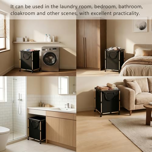 Large Laundry Basket with Wheels, 2-Section Rolling Laundry Basket, 150L