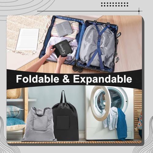 Travel Laundry bags, Dirty Clothes Travel Bag with Handles, Portable Small laundry Sack for Travelling, Suitcase, Gym, Camping (Black&Grey) - color: Black&Grey