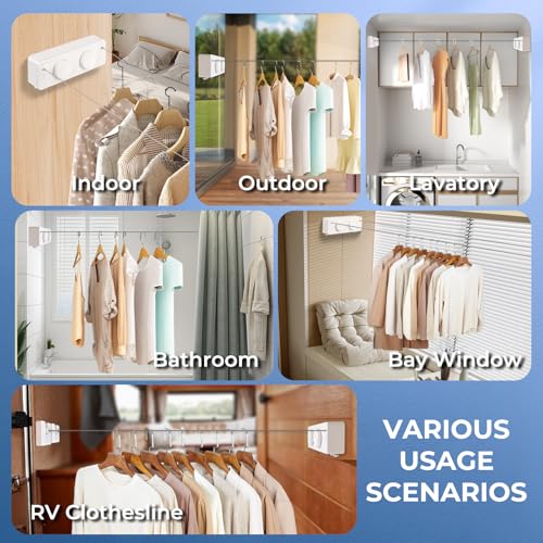 Retractable Clothesline Indoor Outside Heavy-Duty, Upgrade 304 Double Stainless Steel Shower Room Clothes line, Fit Rv Balcony Courtyards Indoor Drying Rack Clothesline, 13.8ft - style: white