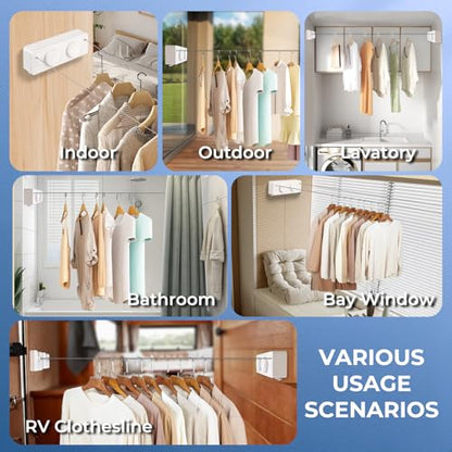 Retractable Clothesline Indoor Outside Heavy-Duty, Upgrade 304 Double Stainless Steel Shower Room Clothes line, Fit Rv Balcony Courtyards Indoor Drying Rack Clothesline, 13.8ft - style: white