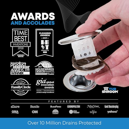 TubShroom Tub Drain Hair Catcher, Chrome – for Bathroom Drains, Fits 1.5” – 1.75” Bathtub and Shower Drains, White - color: Chrome