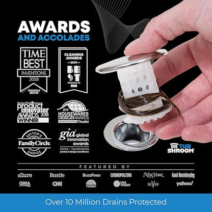 TubShroom Tub Drain Hair Catcher, Chrome – for Bathroom Drains, Fits 1.5” – 1.75” Bathtub and Shower Drains, White - color: Chrome