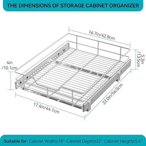 Pull Out Cabinet Organizer 18" W X 22" D, Chromed, Full Slide Out Drawers - color: 1 Tier - Chrome-Plated, size: 17" W X 22" D