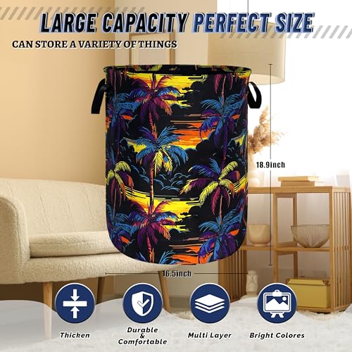 Palm Trees Laundry Basket Oxford Cloth Foldable Hamper 18.9x16.5 Inch - color: Colorful Palm Tree Hawaii Pattern