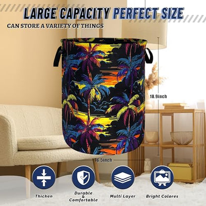 Palm Trees Laundry Basket Oxford Cloth Foldable Hamper 18.9x16.5 Inch - color: Colorful Palm Tree Hawaii Pattern