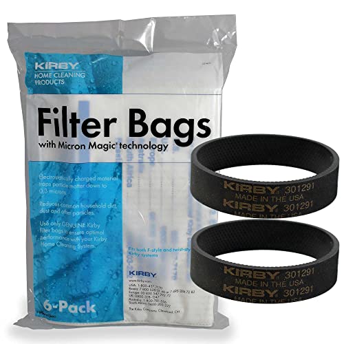 Kirby 204811 Filter Bag Six Pack Micron Magic HEPA (6 Bags Plus 2 Belts) - size: 6 Bags Plus 3 Belts