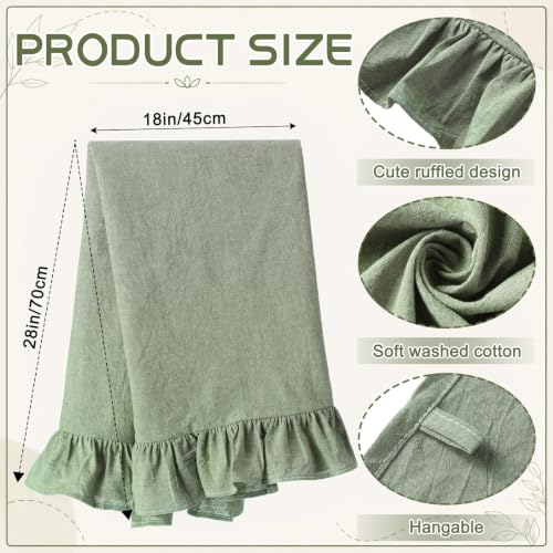 HunnmingRe 2 Pcs Sage Green Kitchen Towels Retro Towels Cotton Ruffled - color: Sage Green, style: Retro