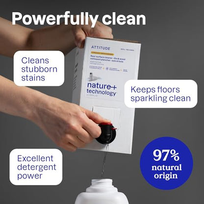 ATTITUDE Floor Cleaner Refill, EWG Verified, Streak-Free, Vegan & Plant-Based for Tile, Wood & Laminate Floors, Citrus Zest Scent, 67.6 Fl Oz - size: 67.6 Fl Oz (Pack of 1)