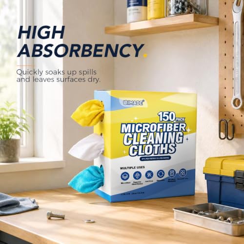 UNIMADE Microfiber Cleaning Cloth, 150 Pack Microfiber Towels for Cars - color: Blue & Yellow & White