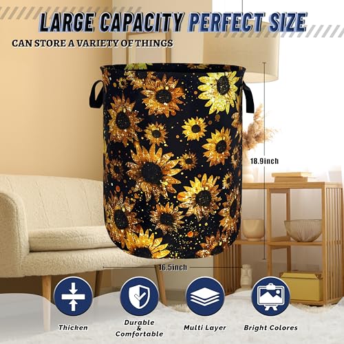 Sunflowers Laundry Basket Oxford Cloth Foldable Hamper 18.9x16.5 Inch - color: Beautiful Sunflower Flowers