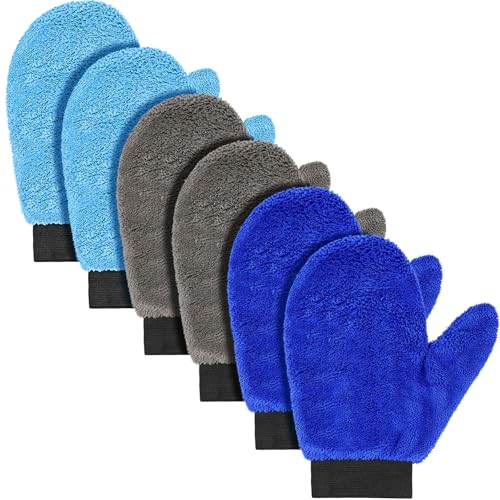 Teenyyou 6 Pcs Car Wash Mitts Microfiber, Blue, Grey, 8.85 x 7.08 Inch - color: Blue, Grey, size: 8.85 x 7.08 Inch
