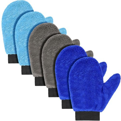 Teenyyou 6 Pcs Car Wash Mitts Microfiber, Blue, Grey, 8.85 x 7.08 Inch - color: Blue, Grey, size: 8.85 x 7.08 Inch