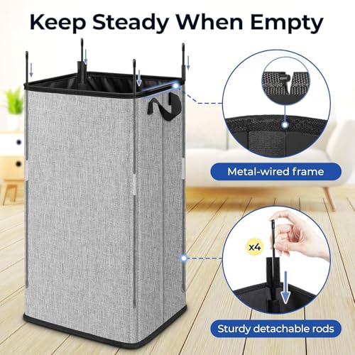 SNIGJAT Large Laundry Basket, 80 L Collapsible Tall Hamper with Handle Grey - color: Grey, size: 80L