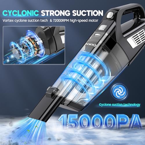 CKIKH Handheld Vacuum Cordless, 15000PA Hand Held Car Vacuum Cleaner - color: Black & Silver