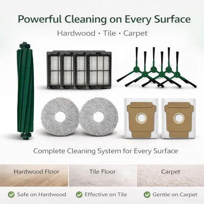 16 PCS Replacement Parts Kit Compatible with iRobot Roomba Plus 405 Combo, 505 Combo, 507 Combo, 1 Main Brush, 2 Vacuum Bags, 2 Mop Pads, 4 Filters, 6 Side Brushes, 1 Cleaning Brush - size: 16PCS SETS