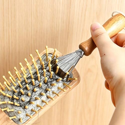 2 Packs Hair Brush Cleaner Tool,Portable Hair Remover Brush for Cleaning Hair,Wooden Handle Wire Lint Remover for Hair Brushes, ust & Lint from Brushes, Combs & Upholstery