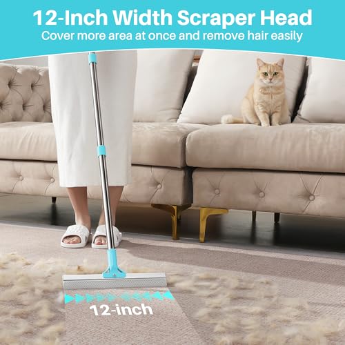 JOYMOOP Carpet Rake for Pet Hair Removal, 63" Adjustable Long Handle Pet Hair Remover, Reusable Cat Dog Hair Carpet Rake with Metal and Silicone Scraper for Rug, Sofa, Cloth - size: 1 PCS[1 Long Handle]