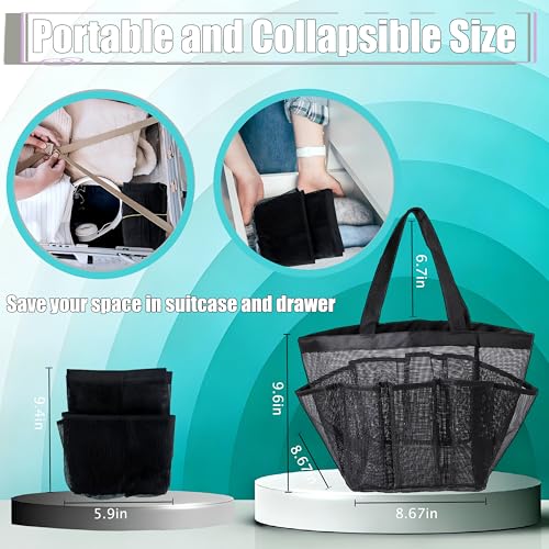 Mesh Shower Caddy Portable - 9 Pockets, Shower Bag for Dorm Room Camping - color: Black