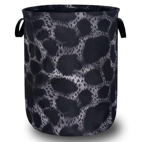 Grey Black Leopard Laundry Basket Oxford Cloth Hamper 18.9x16.5 Inch - color: Grey and Black Leopard Print