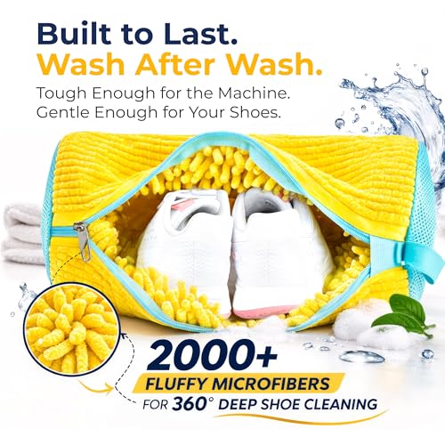 Shoe Washing Machine Bag (2 Pack) – 360° Thick Protection, Highly Durable Mesh Sneaker Washer w/Zipper Lock & Side Pockets – Deep Cleaning Sneaker Laundry Bag for Spotless Shoes - color: Yellow 2pcs