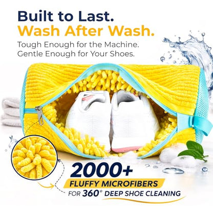 Shoe Washing Machine Bag (2 Pack) – 360° Thick Protection, Highly Durable Mesh Sneaker Washer w/Zipper Lock & Side Pockets – Deep Cleaning Sneaker Laundry Bag for Spotless Shoes - color: Yellow 2pcs