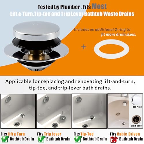Artiwell Tub Drain, 2 in 1 Pop-up Bathtub Plug with Hair Catcher - color: Chrome Plated