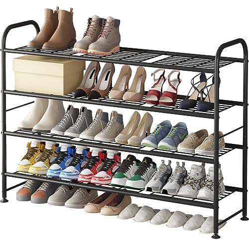 LINZINAR 4 Tier Long Shoe Rack for Closet Metal Shoe Organizer for Entryway - color: Black, size: 4-Tier