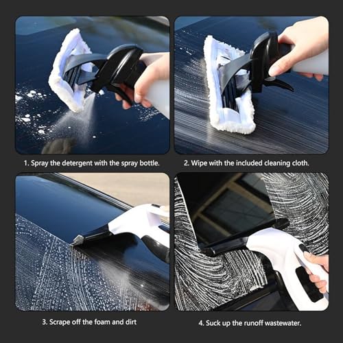 Window Vacuum Squeegee Cordless, Strong Suction Electric Window Cleaner with Water Collection, Window Cleaning Kit with Spray Bottle, Telescopic Pole for Glass Doors, High Window, Tile, Car