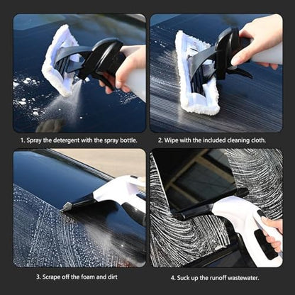 Window Vacuum Squeegee Cordless, Strong Suction Electric Window Cleaner with Water Collection, Window Cleaning Kit with Spray Bottle, Telescopic Pole for Glass Doors, High Window, Tile, Car